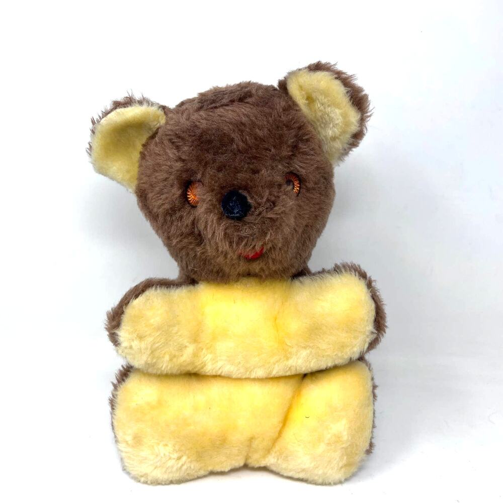 Vintage Musical Bear Plays Lullaby Brown Cream Red Tongue USA‎ Orange Eyes